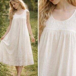 Shabby Chic vintage nightgown white embroidered cotton boho fairy size MED